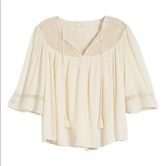 Tularosa Revolve Huxley Top Cream Tassels ties Gauze Crochet Flutter Sleeve XS - Picture 7 of 16